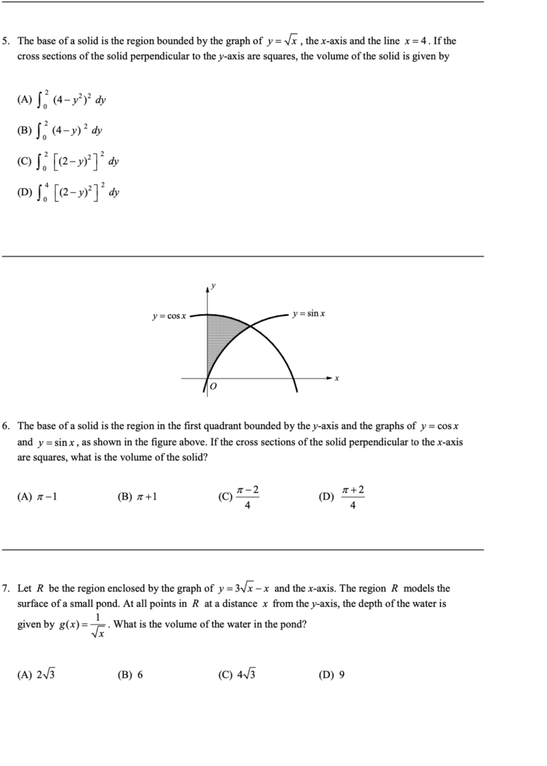 Volumes of Solids with Known Cross Sections in Application of Integration